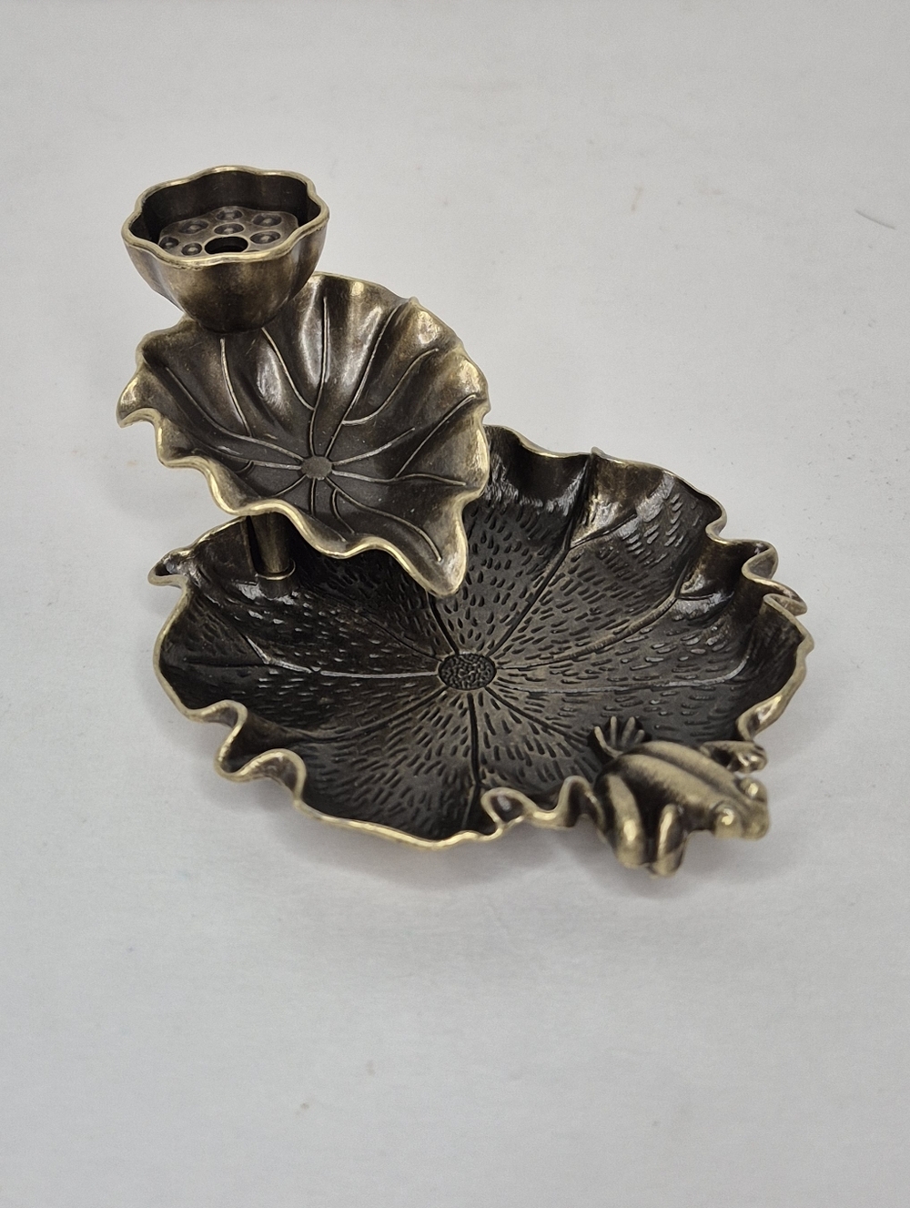 Brass Lily Pads with Frog Waterfall Incense Burner for Cone Incense New